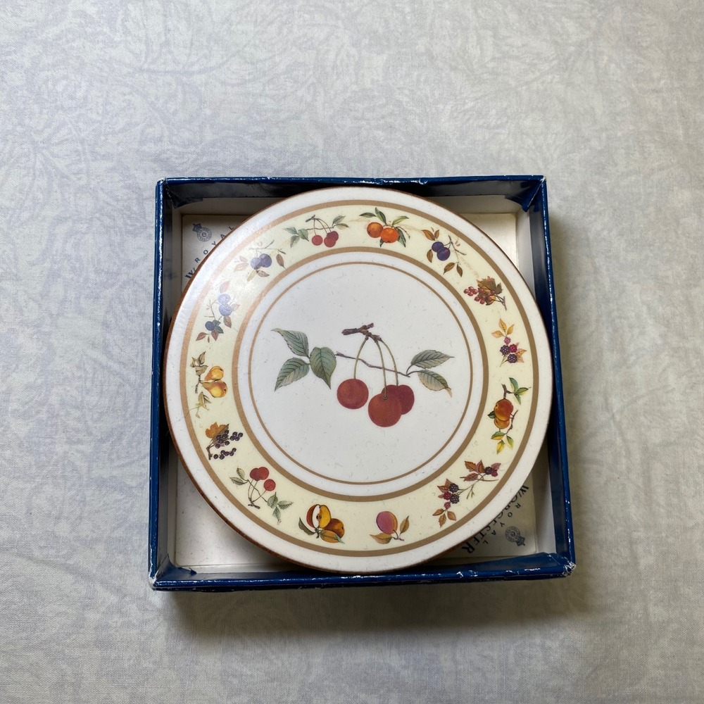 Royal Worcester‎ Evesham Set 6 Fruit Cherry Cork Back Coasters Original Boxes - Picture 3 of 8